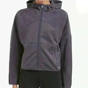 Puma Gray Yogini Cropped Zip Fleece Hooded Jacket Size XL